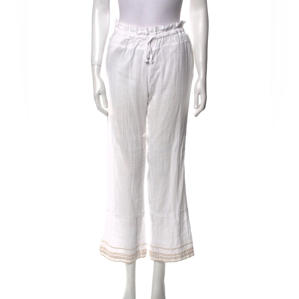 Lemlem Gauzy Drawstring Pants with Gold Embroidered Hem